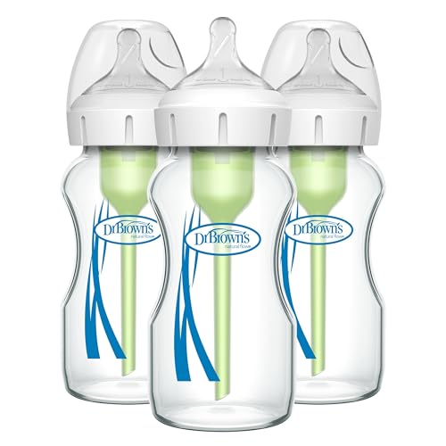 Dr. Brown's Options+ Wide Neck Glass Baby Bottles (Pack of 3, White)