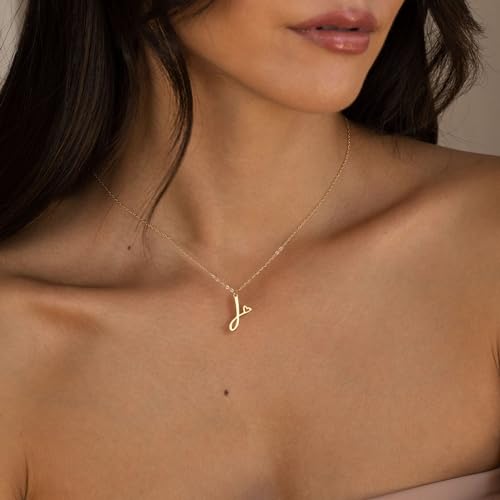 CAROVO Initial Necklaces for Women, Dainty 14K Gold/Silver Letter Pendant Necklace Trendy Simple Cute Necklaces Monogram Name Choker Necklace Jewelry Gift2