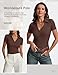 Meetrendi Womens Short Sleeve Business Casual Tops Summer V Neck Polo Work Shirts 2025 Fitted Basic Collared Shirt Coffee