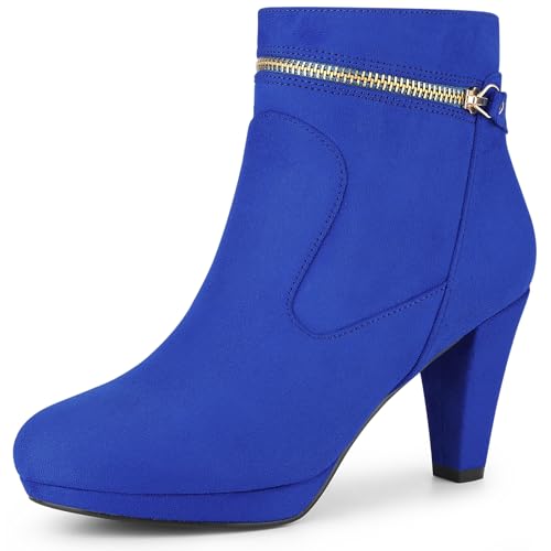 Allegra K Women's Slip on Zip Round Toe Heel Royal Blue Ankle Boots 8 M US