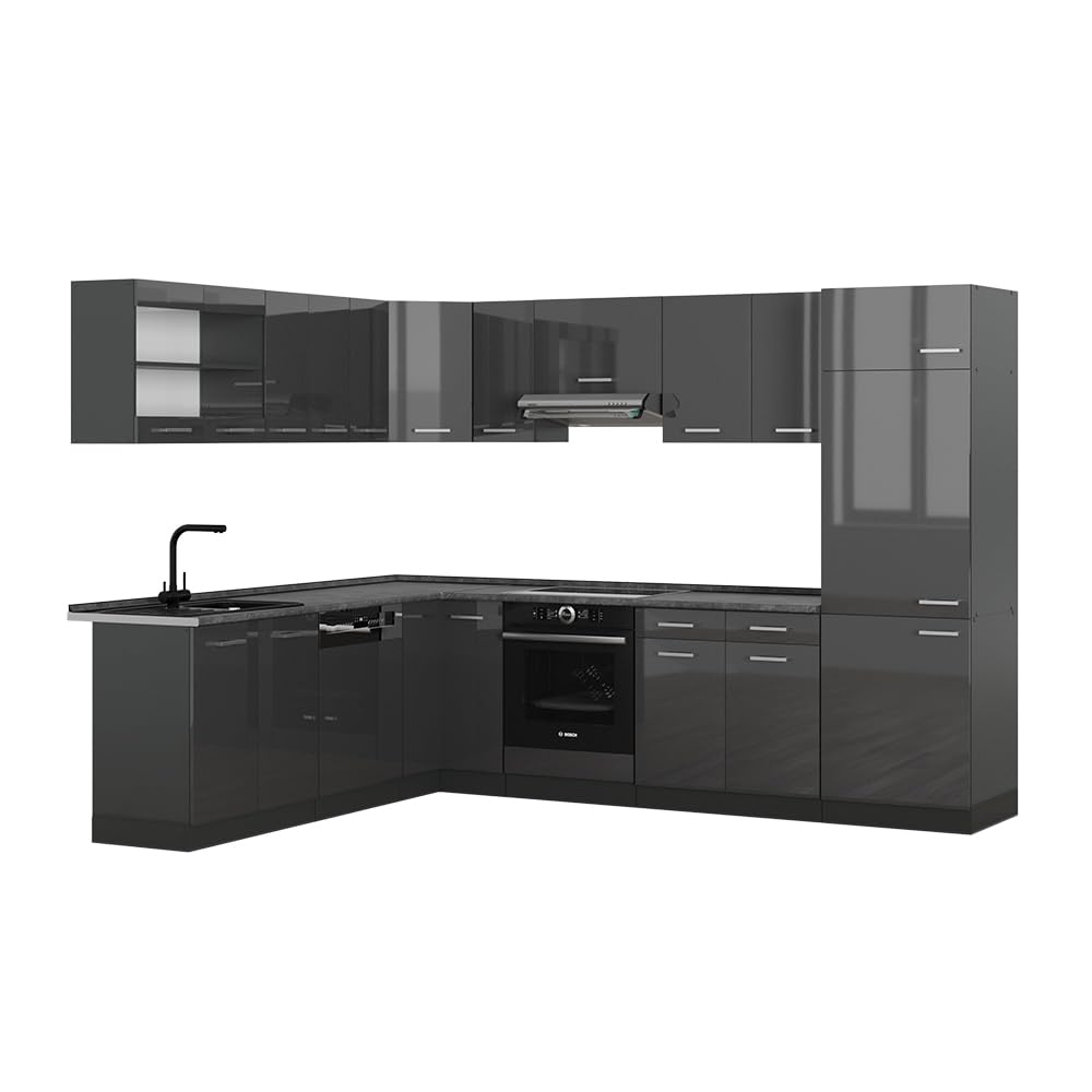 Vicco Cuisine en Angle R-Line 287x60cm Anthracite Brillant PT Anthracite