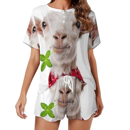 Pyjama femme manches courtes ensemble vêtements de nuit été sleepwear doux