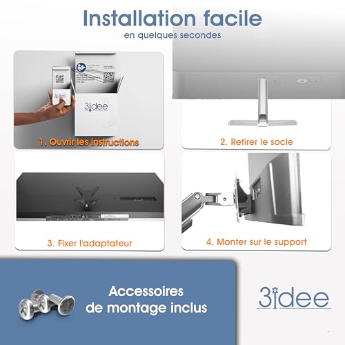 3IDEE Adaptateur VESA pour moniteurs HP séries 5 & MF (524sa, 524sf, 524sw, 527sa, 527sf, 527sw, 532sf, M22f, M24f, M27f, M32f) - Adaptateur pour Support d'écran 75x75 mm – vue 3