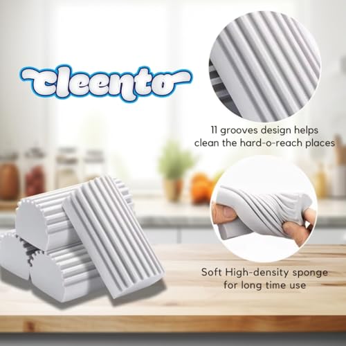 Cleento Damp Duster Cleaning Sponge, Multi-Surface Dust Cleaner Magic Eraser for Blinds, Hair, Glass, Mirrors, Car, Baseboards & Window Grooves - All Purpose, Reuseable Household Supplies (2 Pack)
