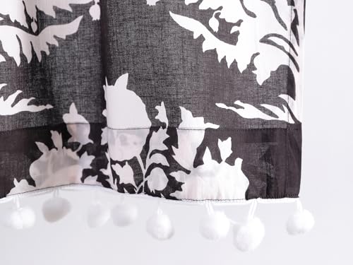 Image of Ravaiyaa - Attitude is everything Hand Printed Half Window Kitchen Curtain 100% Cotton Short Drapery Valance Curtain 40 inch X 18 inch Inch (Black White Tree)