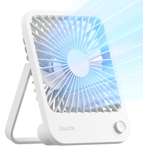 JISULIFE Desk Fan Battery Rechargeable, 4500mAh 180°Foldable Portable Personal Fan,