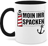 Tasse Tassen Teetasse Kaffeetasse 325ml - Statement Tasse mit Spruch - Moin ihr Spacken mit Leuchtturm - schwarz - Unisize - Schwarz - schwarze kaffeetassen - Q9061