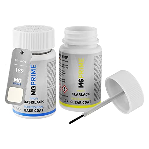 MG PRIME Autolack Lackstift Set für Volvo 189 Polar White/Apolloweiss Basislack Klarlack je 50ml