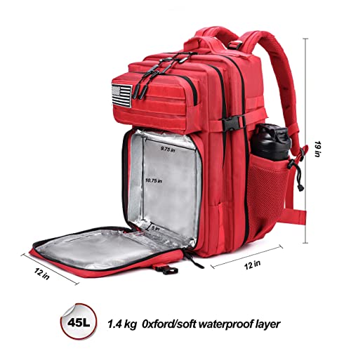 Lhi Tactical Meal Prep Backpack 45L Insulated Cooler Lunch Backpack With Cup Holders For Gym Camping Hiking Training - Red #TOP1