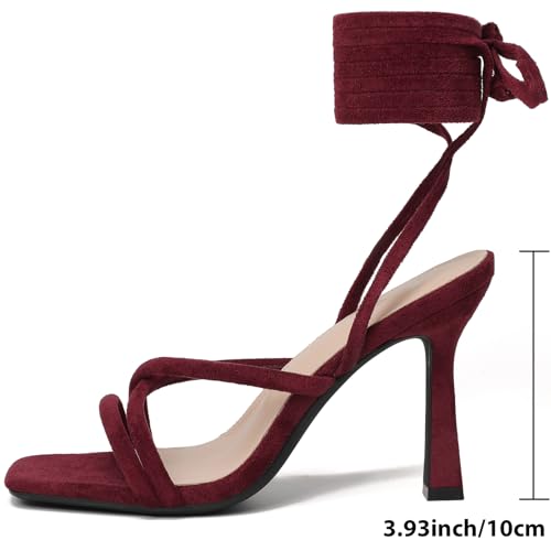 Image of Mostrin Womens Sandals Strappy Heels for Women Lace Up Square Open Toe Heels Tie Up High Heeled Sandals for Prom, Party, Daily Wear