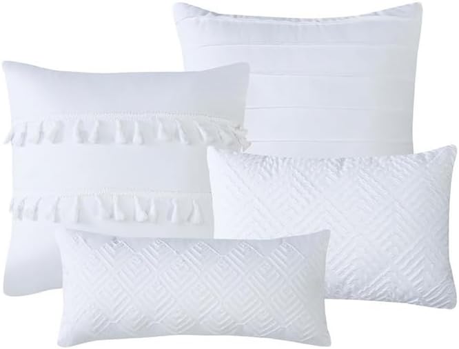 Miniatura 6 de Juego de edredón de jacquard tamaño King para todas las estaciones, cama en una bolsa, incluye 1 edredón de cama esponjoso, 2 fundas, 2 cojines