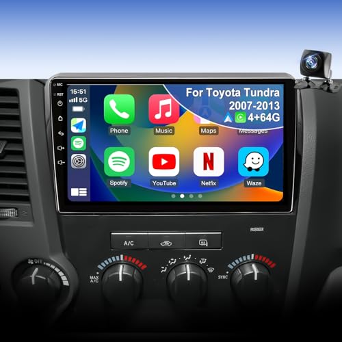 Image of 4G+64G Android Upgrade Radio for Toyota Tundra 2007-2013, Toyota Sequoia 2008-2015, Head Unit Car Audio 10 inch Touch Screen Stereo Wireless 5GWiFi Carplay Android Auto Bluetooth GPS for J-B-L & No J-B-L