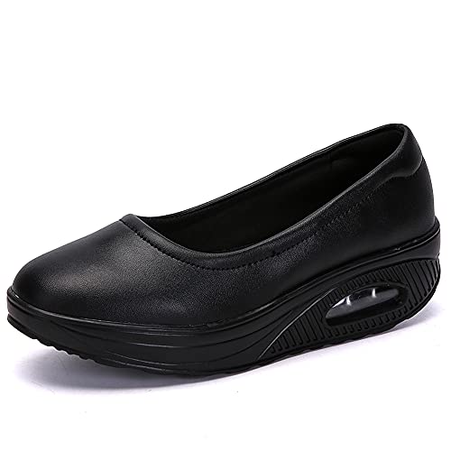 Zapato de Deporte Mujer Cuña Plataforma Zapatillas Transpirable Antideslizante Adelgazar Height-Increasing Fitness Sneaker