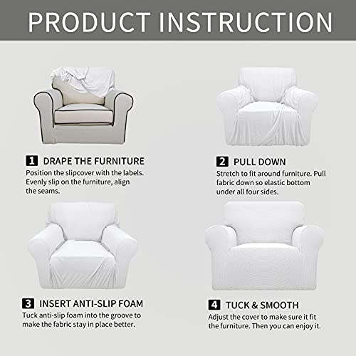Image of Easy-Going Stretch Oversized Chair Sofa Slipcover 1-Piece Couch Sofa Cover Furniture Protector Soft with Elastic Bottom for Kids Spandex Jacquard Fabric Small Checks Snow White