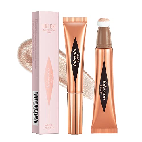 ZDHSOY Liquid Highlighter Beauty Wand, Highlighter & Bronzer Stick w/ Cushion Applicator/Natural Shimmer Smooth Silky Cream Face Bronzer Stick Makeup Beauty Wand (03# Highlighter Stick), 2 gram