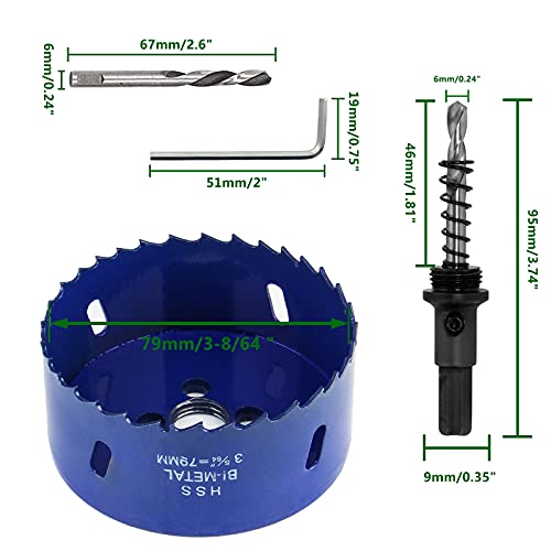 Image of Luomorgo 3-1 /8 inch 79mm Hole Saw, 1 1 /4 inch Cutting Depth HSS Bi-Metal Hole Cutter with Hex Shank Drill Bit Adapter for Wood Cornhole Boards Plastic Drywall Fiberboard