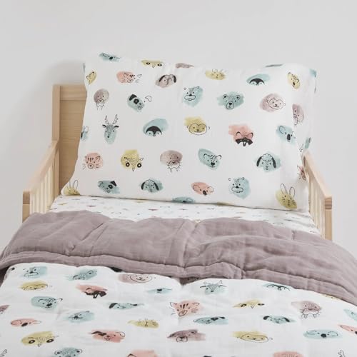 Image of Little Unicorn Toddler Bedding 3-Piece Set | Includes Comforter, Crib Sheet & Pillowcase | Soft & Breathable Muslin Fabric | for Convertible Cribs & Toddler Beds (Watercolor Critters)