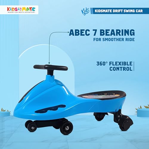 Image of Kidsmate Drift Swing Car for Kids - Ride-On Toy with PU Wheels, Non-Slip Pedals, and 360 Rotating Steering for Easy Navigate The Car for Ages 3 and Up -Blue 1