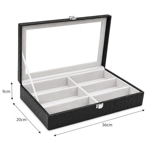 Image of La Trove 6 Slot Sunglasses Organizer Box, Glass Lid Eyewear Storage - Black