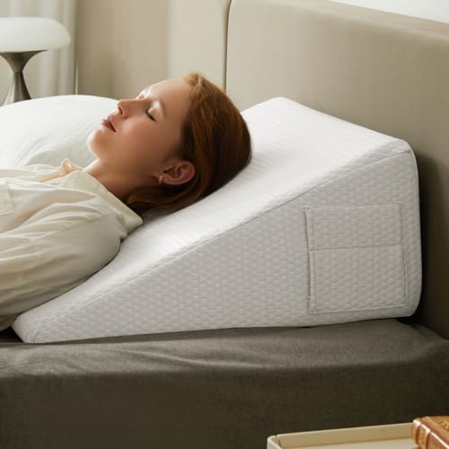 Image of Bedluxe Wedge Pillow, 12 inch Bed Wedge Pillow for Headboard, Pillow Wedge for Acid Reflux Relief, Sleeping, After Surgery, Snoring, Gerd, Triangle Pillow Wedge - Cooling Memory Foam Top, White