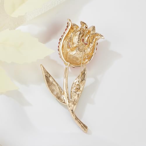 Image of YOQUCOL Elegant Cubic Zirconia Crystal Rhinestone Red Rose Shape Brooch Pin for Women Grils