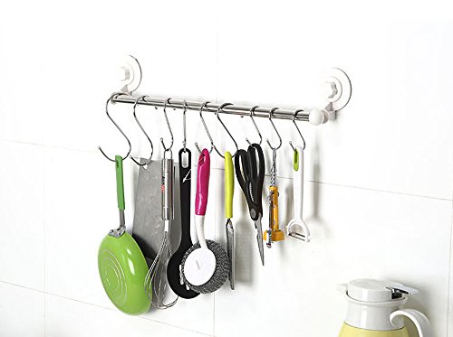 Prudance Larger Round S Shaped Stainless Steel Hanging Hooks Set with 10 Hooks - Ideal for Pots, Pans, Spoons & Other Kitchen Essentials - Perfect for Clothing