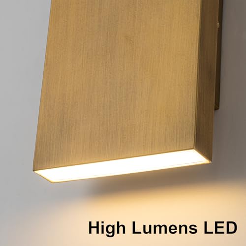 Image of Handmade Gold Up and Down Outdoor Wall Lights 10 inch LED Patio Wall Light Fixture Rectangle Exterior Lighting Fixtures for House, Porch Entryway Front Door Patio Garage (10W, 3000K /4500K /6000K)
