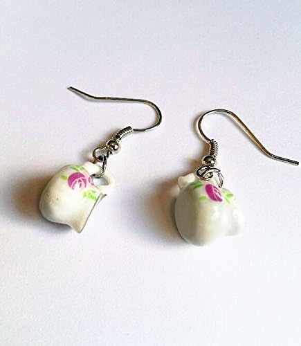 Ceramic Tea Creamer Earrings, White and Pink Ceramic Earrings, Multi Color Earrings, Ceramic Earrings, Women Dangle Earrings, great gift for Mother's Day!