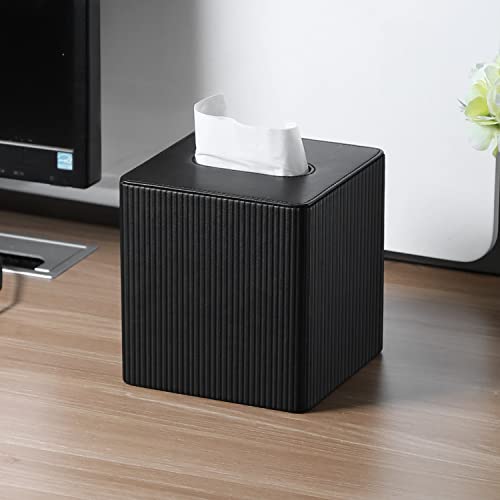 image for Cretkhp PU Leather Tissue Box Cover with Magnetic Closure, Modern Squa
