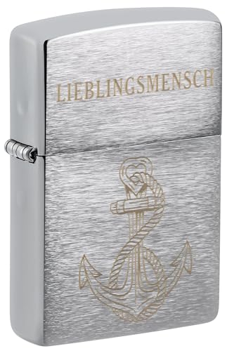Zippo Encendedor a Prueba de Viento Lieblingsmensch Acabado Cromo Cepillado con Grabado Láser Recargable