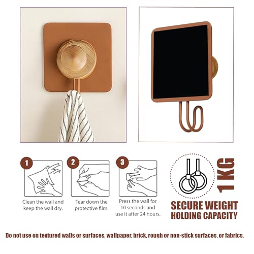 Image of goodys 4 Pcs Self Adhesive Wall Hooks - Reddish Brown Aluminum | Heavy Duty Waterproof Hooks for Bathroom, Kitchen & Cloth Hanging | No Drill Installation