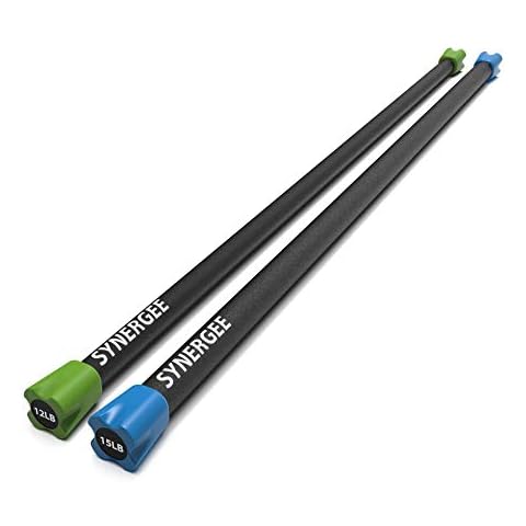Synergee Workout Bar Weight Bar Combo Set - 12lb, 15lb Multiple Weights Padded Weighted Bars – Body Toning Exercise Bar, Strength & Condition Cover