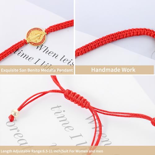 12/6 Pieces Pack San Benito Bracelets Protection Handmade Red Black Cord Benedict Wrist Bracelets Adjustable Medal Rosary Bracelet Luck Benedictine Serenity Blessing Friendship Bracelet for Women Men2