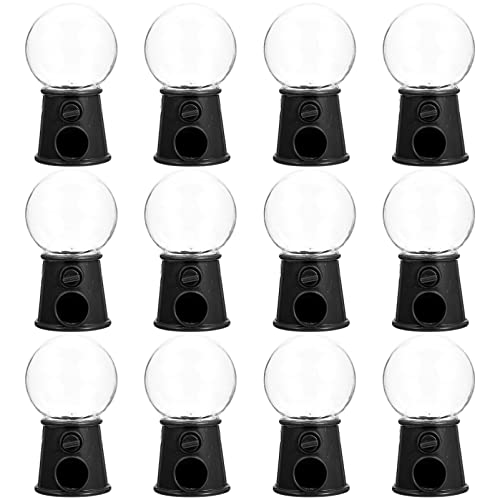 ibasenice 12pcs Mini Candy Machine Kids Plastic Gumball Machines Bubble Gum Candy Dispenser Catcher Pretend Play Vending Machine Toys for Novelty Birthday Party Favor Black