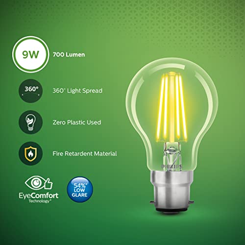 Image of Philips Full Glow 9-watt B22 Clear LED Bulb | Warm White, Pack of 5