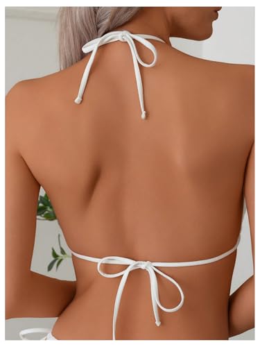Bikini 2 pièces blanc texturé anti-marques de bronzage avec haut triangle et string m - 4