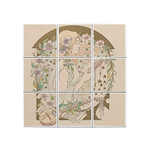 Carreaux céramique 20x20 cm décoration murale Art Nouveau nymphe tableau céramique 60x60