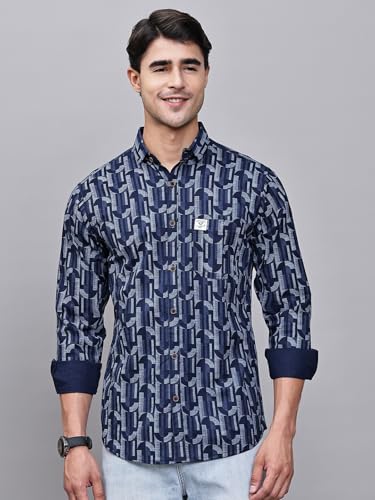 Image of Majestic Man Custom Geometric Printed Pure Cotton Slim Fit Casual Shirt