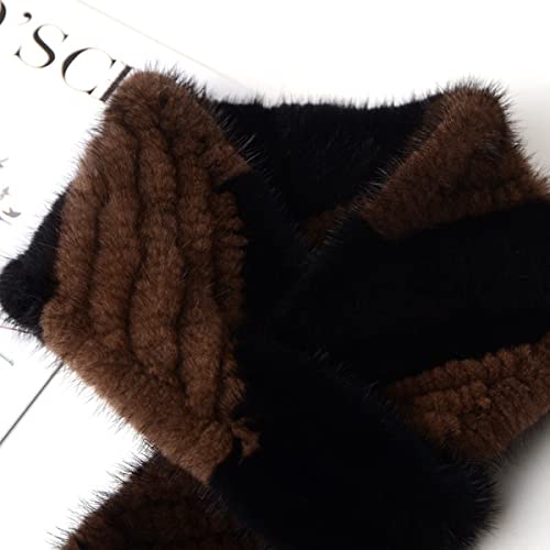 Womens Knit Scarf Genuine Mink Hair Neck Warmer with Small Pompom Bevel Neckerchief Wrap Winter3