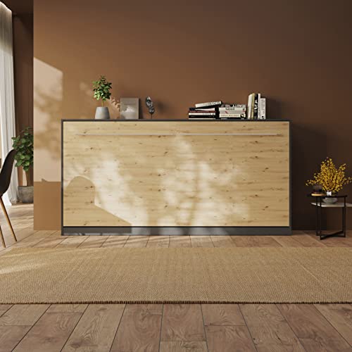 Schrankbett Standard 90x200 Horizontal Anthrazit/Wildeiche ausklappbares Wandbett, ideal geeignet als Wandklappbett fürs Gästezimmer, Büro, Wohnzimmer, Schlafzimmer, HL09 – Bild 4
