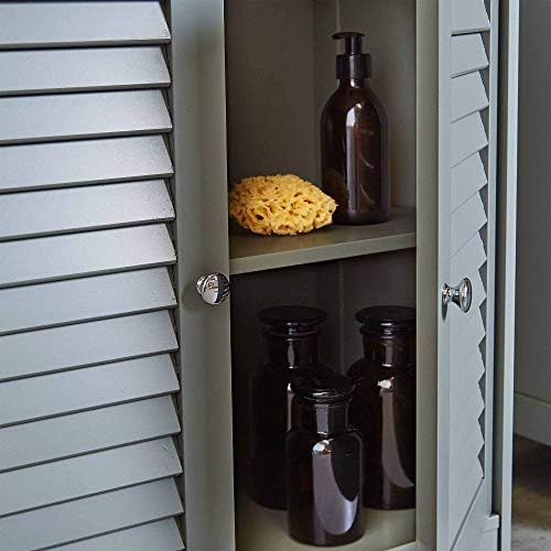 VonHaus Bathroom Cupboard  Grey Bathroom Storage Cabinet w/Solid Rubberwood Top - Freestanding Storage Cupboard w/ 2 Shutter Style Doors & 2 Internal Shelves - for Kitchen & Hallway - Shrewsbury