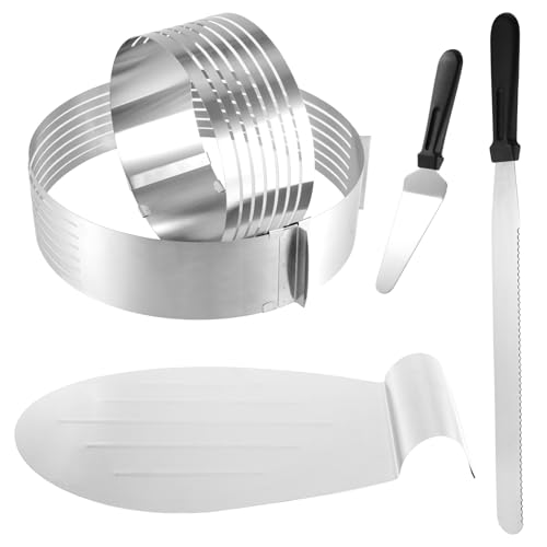 HEIYUET Juego de 5 Piezas de Ayuda de Corte para Tartas, Juego de Accesorios para Tartas con Base de Pastel, Ayuda de Corte Ajustable de 6-8 Pulgadas, Cuchillo de pastelería, Servidor de Pasteles