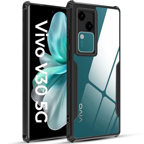 Image of A rtistque Clear Hard Transparent Acrylic Armor Anti-Drop Shockproof TPU Edge Back Cover Case for Vivo V30 - Black