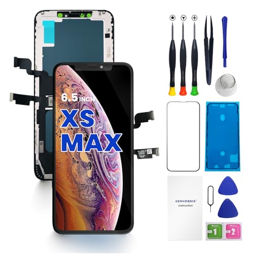 Genverdix Display für iPhone XS Max 6.5 Zoll FHD DIY 3D Touch Bildschirm Reparaturset Vollständig Kompatibel mit Face ID Lebendige Farben Hohe Auflösung