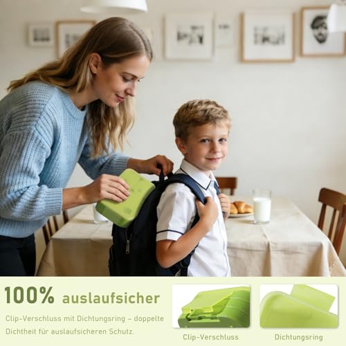 Swkien Brotdose Kinder mit Fächern, Auslaufsichere Lunchbox Bento Box Kinder, 1100ml 3 in 1 Jausenbox mit Fächern… – Ansicht 3