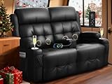 RV Loveseat Recliner Sofa, Massage Wall Hugger Reclining Couch with USB Port, Insert Pockets, Cup Holders, 150° Recline Sleeper Sofa & Removable Armrest, for RV Furniture & Home Theater Seating