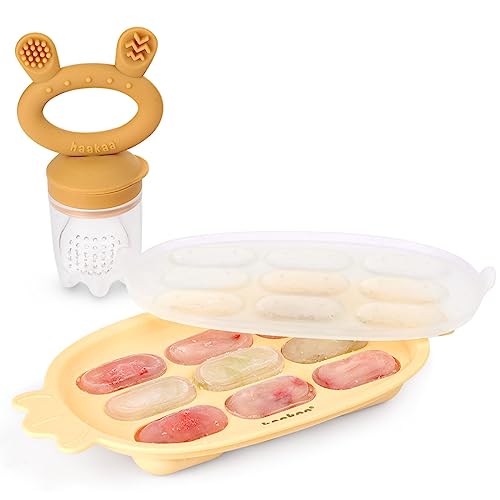 Image of Haakaa Baby Fruit Food Feeder & Silicone Nibble Tray Combo - Breastmilk Popsicle Mold for Teething, Silicone Pacifier Feeder and Teether for Baby Teething & Infant Self Feeding