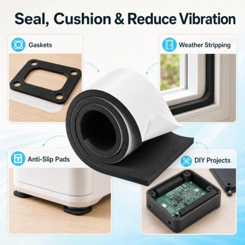 Image of DGSL Foam Insulation Neoprene Sheets with Adhesive, 12''W x 59''L x 1 /2''T | Weatherproof Soundproof Padding for Automotive, Multi-Function Soundproof Large Closed Cell Neoprene Rubber Roll, Black