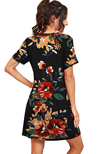 Image of PrinStory Nightgowns for Women Short Sleeve Night Gowns Pleated Sleep Shirt Ladies Nightshirt Soft Sleepwear
