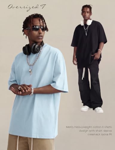 Image of Ogfao Mens Oversized T-Shirts Heavyweight Unisex Cotton T Shirts Baggy Loose Fit Basic Tees Plain Tshirts